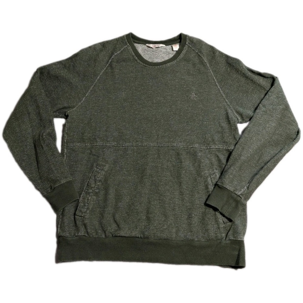 Original Penguin Mens‎ XL Crewneck Sweatshirt Olive Green Terry Pullover Pocket